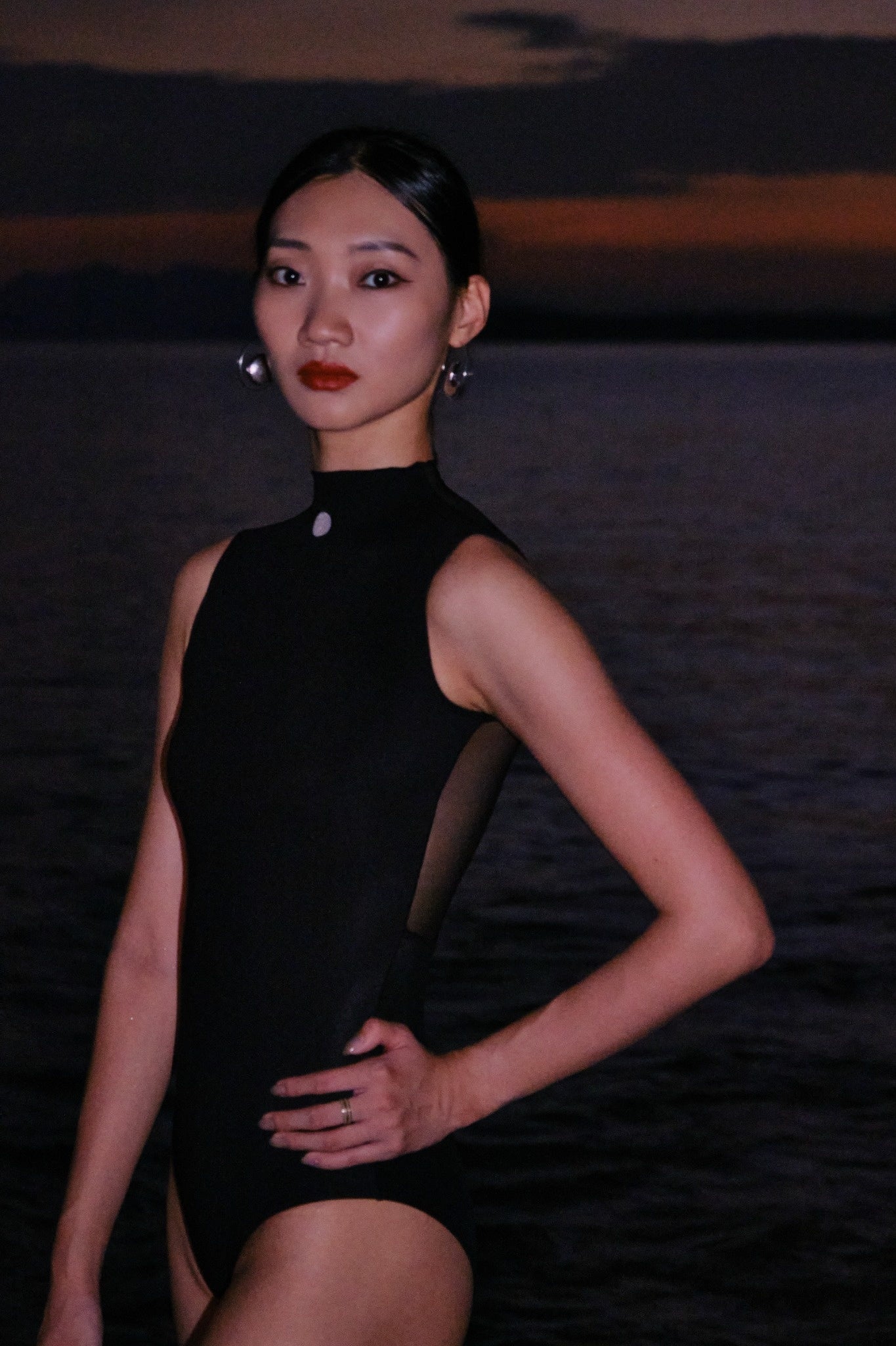 Rosary moon - 【N】Shear Rib Knit Leotard Full Moon High-Collar Leotard – dancing ripple