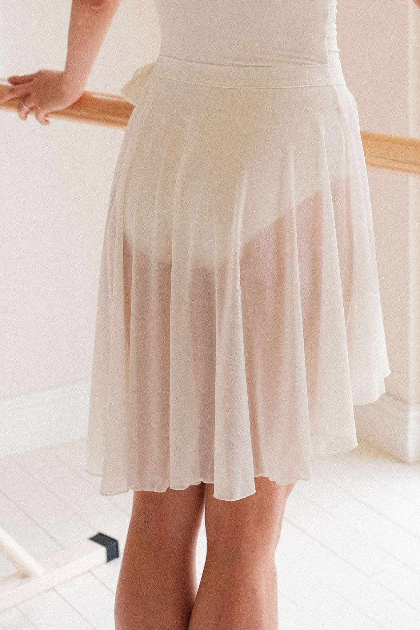 Dawn White Autumn Haze Midi Ballet Skirt in soft warm white color, perfect for everyday ballet practice/rehearsals