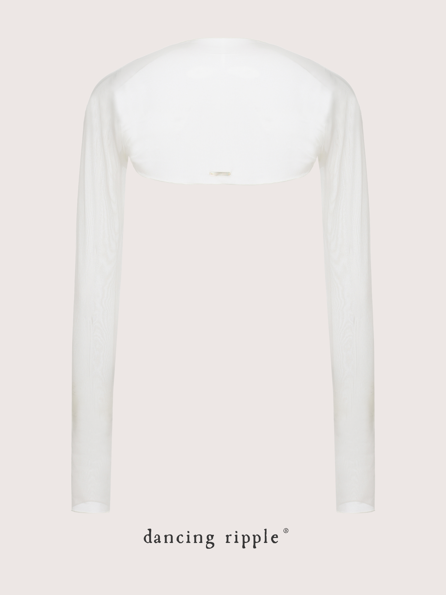 Dawn White Ultra-Stretch Ballet Mesh Shrug photo details that shows the back design