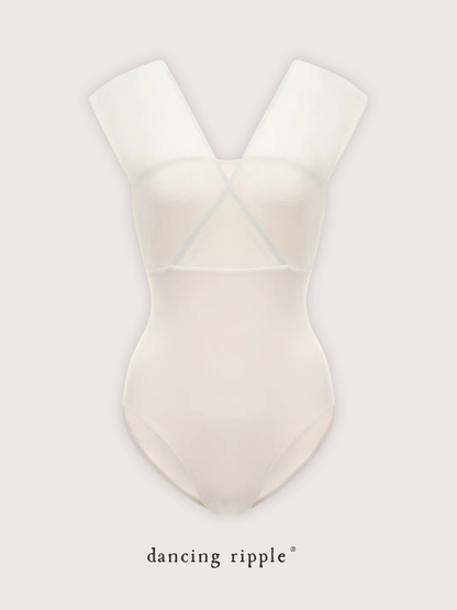 「No.10」Mesh Cross-collar Leotard product detail photo showing the front design 
