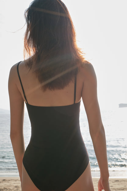 The scoop neckline design of「No.6」Mesh Draped Camisole Leotard - Moon Edition to provide comfort for dancers