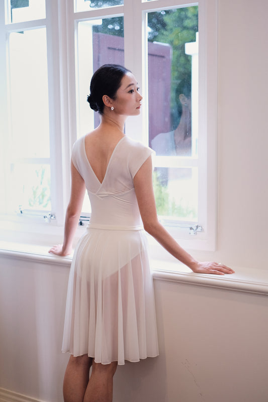 Back view of the Pull-On Full-Circle Ballet Rehearsal Skirt showing the beautiful drape