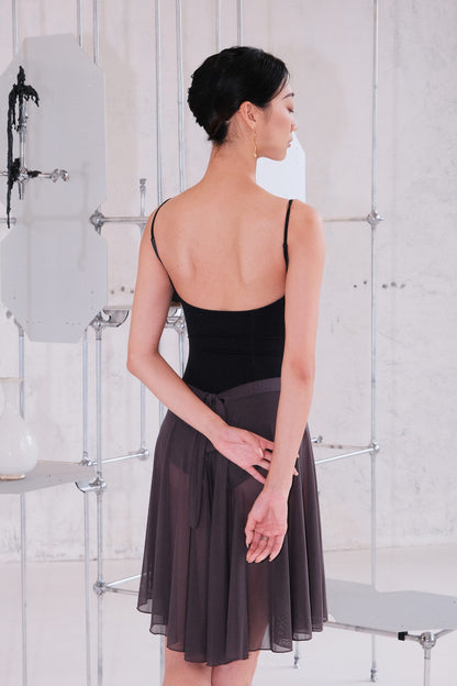 「No.1」Square Neck Camisole Leotard in Moon Edition features spaghetti straps and mid-low back design. 